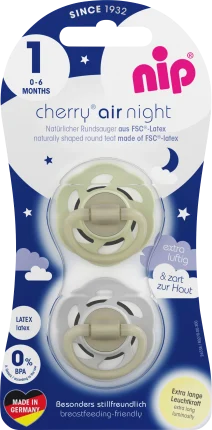 NIP Soother cherry air night latex, grey/cream, size. 1, 0-6 months, 2 pcs