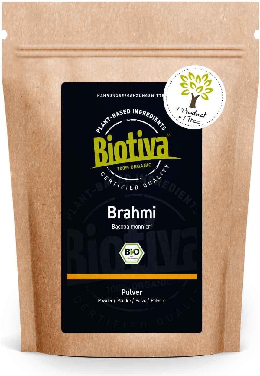 Brahmi Organic Powder 100 G-Bacopa Monnieri-Memory Plant-Vegan-Ayurveda-Guaranteed Without Additive-Brahmi Powder-Bottled in Germany (DE-ÖKO-005)