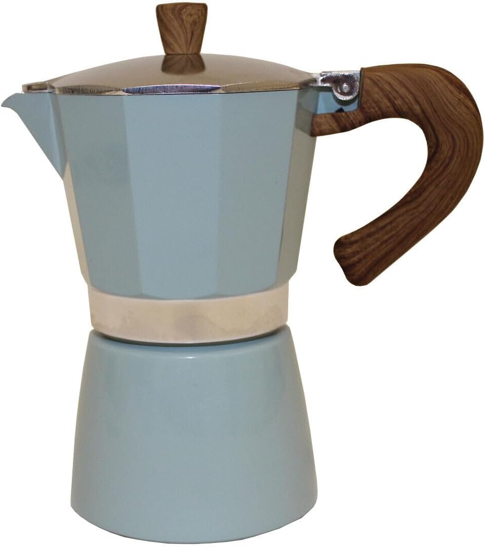 Karlspace Premium Espresso Maker Coffee Aluminum for 6 Cups - In Various Colors - Top, Espresso Maker, Italian Coffee, Moka Jug Coffee Maker Aluminum (Pastel Blue)
