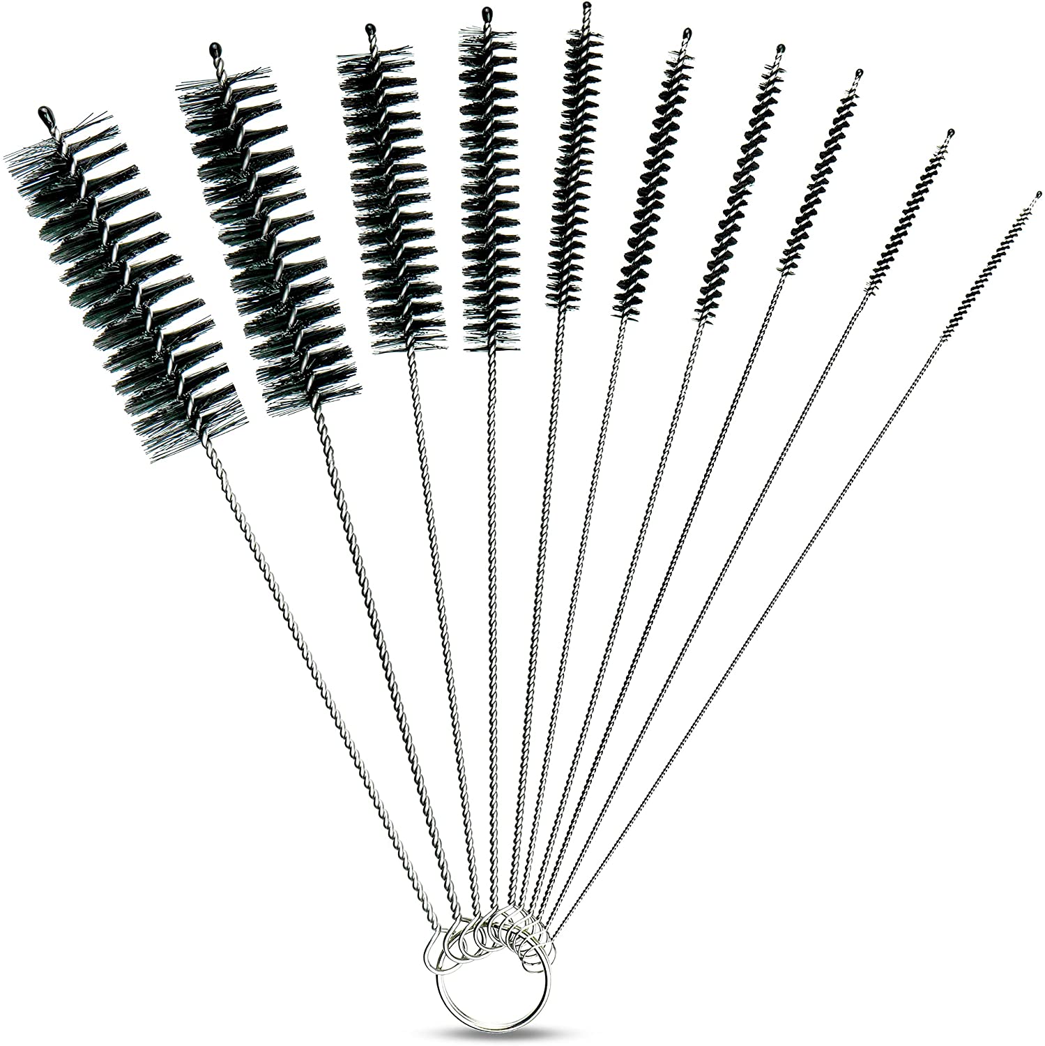 Cleaning Brushes, Practical Set of 10, Useful Household Aid, with Anti-Scratch Drip Tip – The Solution for Hard-to-Reach Areas as a Hose Brush for Fully Automatic Coffee Machines, Milk Hose etc.