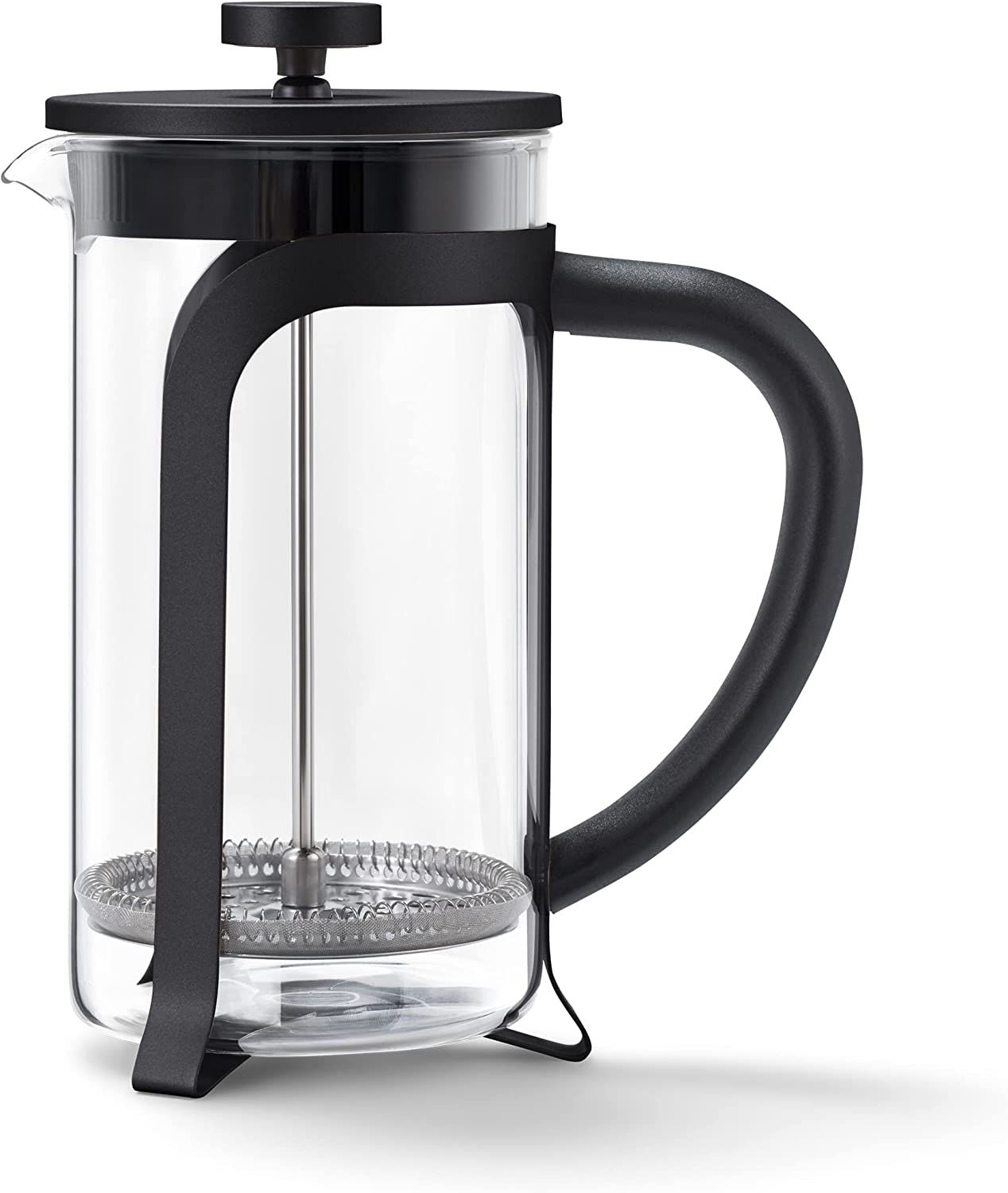 Tchibo Strainer Stamp Jug for Manual Coffee Preparation, French Press with Heat-Resistant Borosilicate Glass, Dishwasher Safe, 800 ml capacity for Approx. 6 cups, Stainless Steel, Black