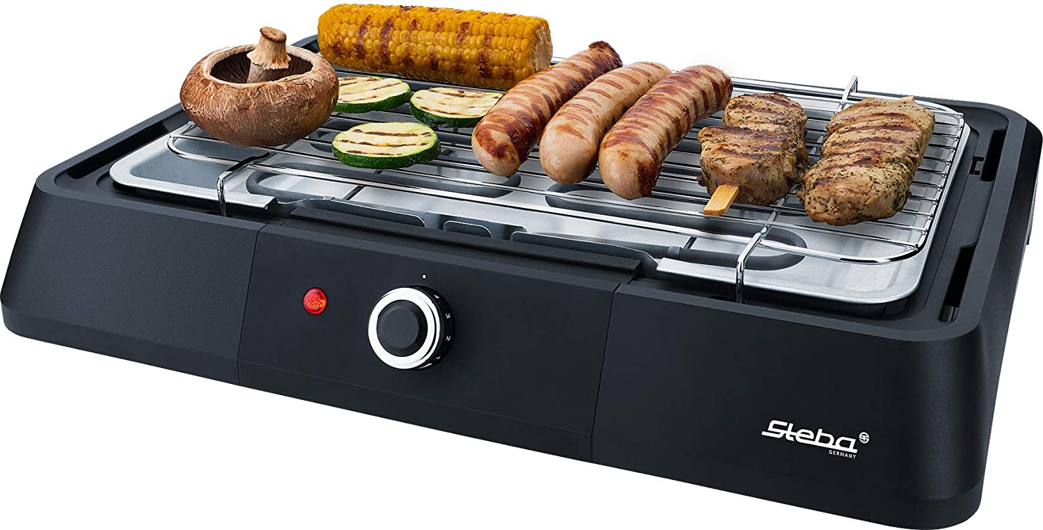 Steba BBQ table grill VG G20, high-quality cooking grate with 39 x 22 cm, continuous temperature control, low fat: frying liquid runs into a water bowl