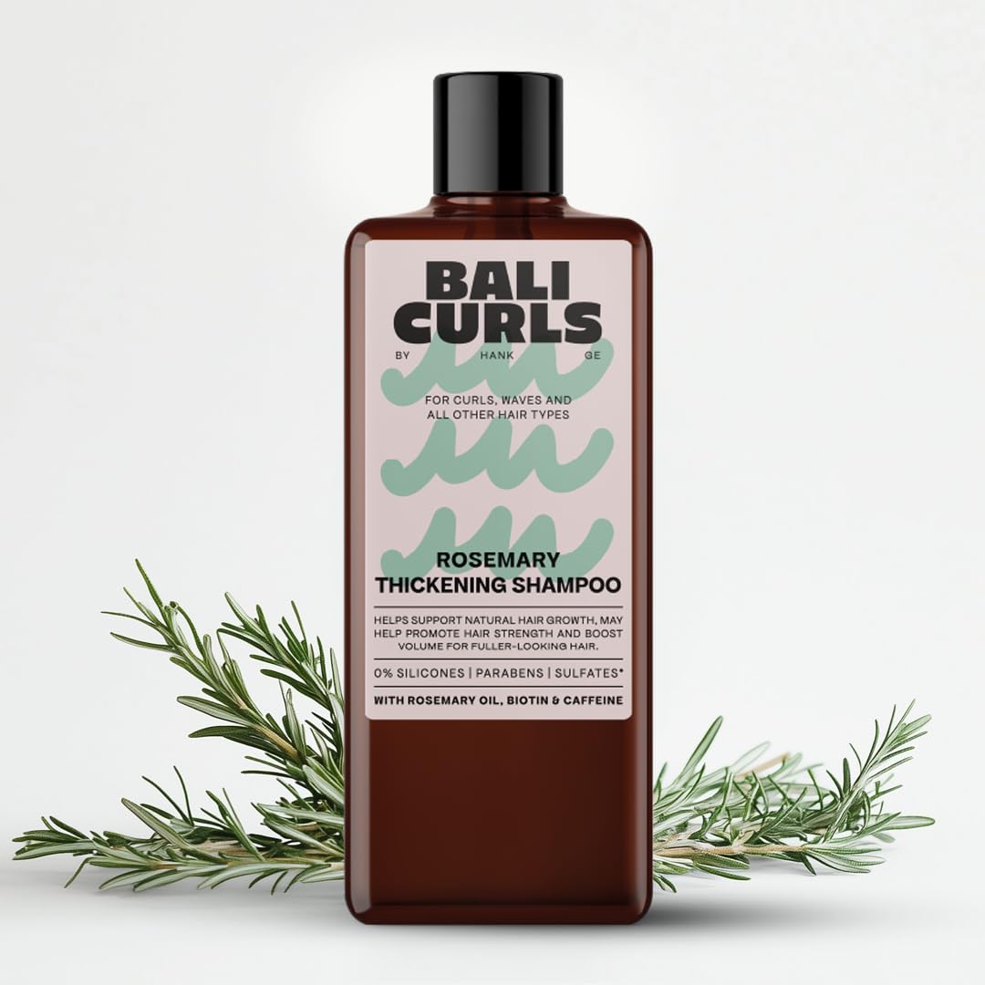Bali Curls Rosemary Thickening Shampoo - Strengthening with Rosemary Oil, Biotin & Caffeine - Vegan Volume Shampoo for Fine & Thin Hair - Curly Compliant - 250 ml