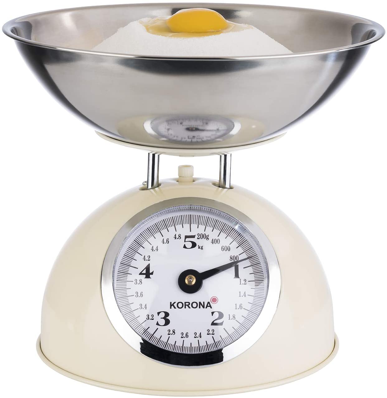 Korona Paul 76151 Retro Kitchen Scales Maximum Load 5 kg Division 20 g Includes Stainless Steel Weighing Bowl Tare Function Large Full View Scale