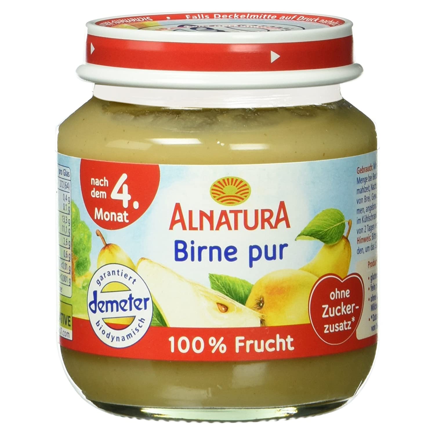 Alnatura Demeter Bio Birne pur, glutenfrei, 6er Pack (6 x 125 g)