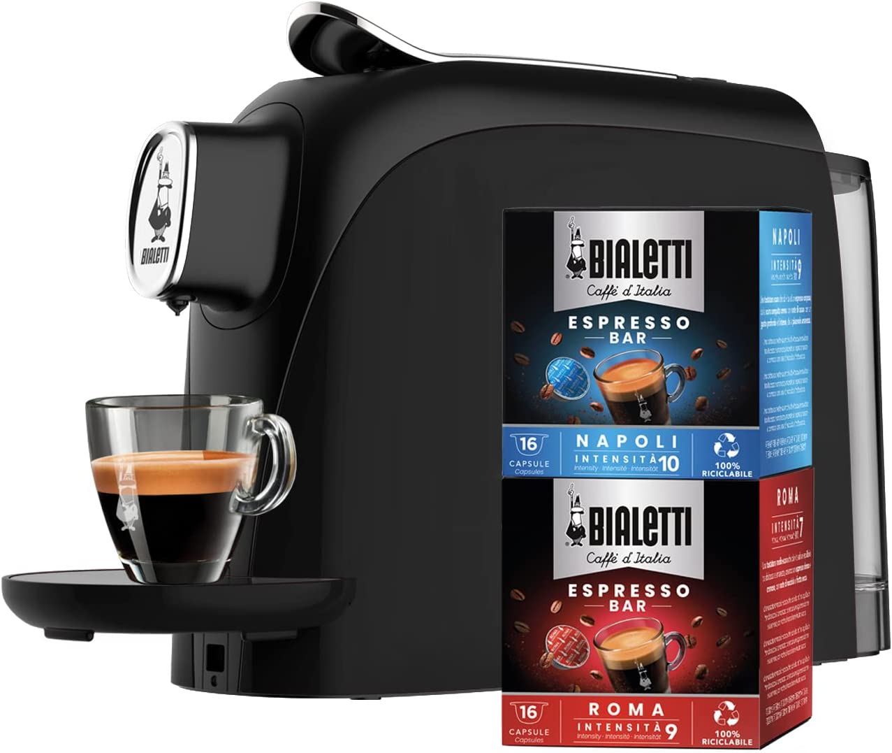 Bialetti Mignon Compact Aluminium Espresso Machine with 32 Capsules 500 ml Black