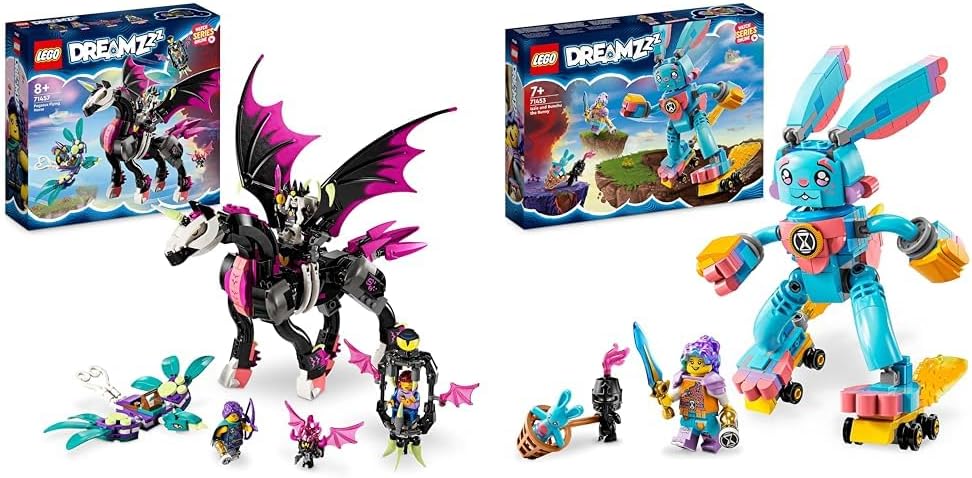 LEGO 71457 DreamZZ Pegasus, Build 2 Types of a Horse Toy & 71453 Dreamzzz Izzie and Her Rabbit Bunchu Set