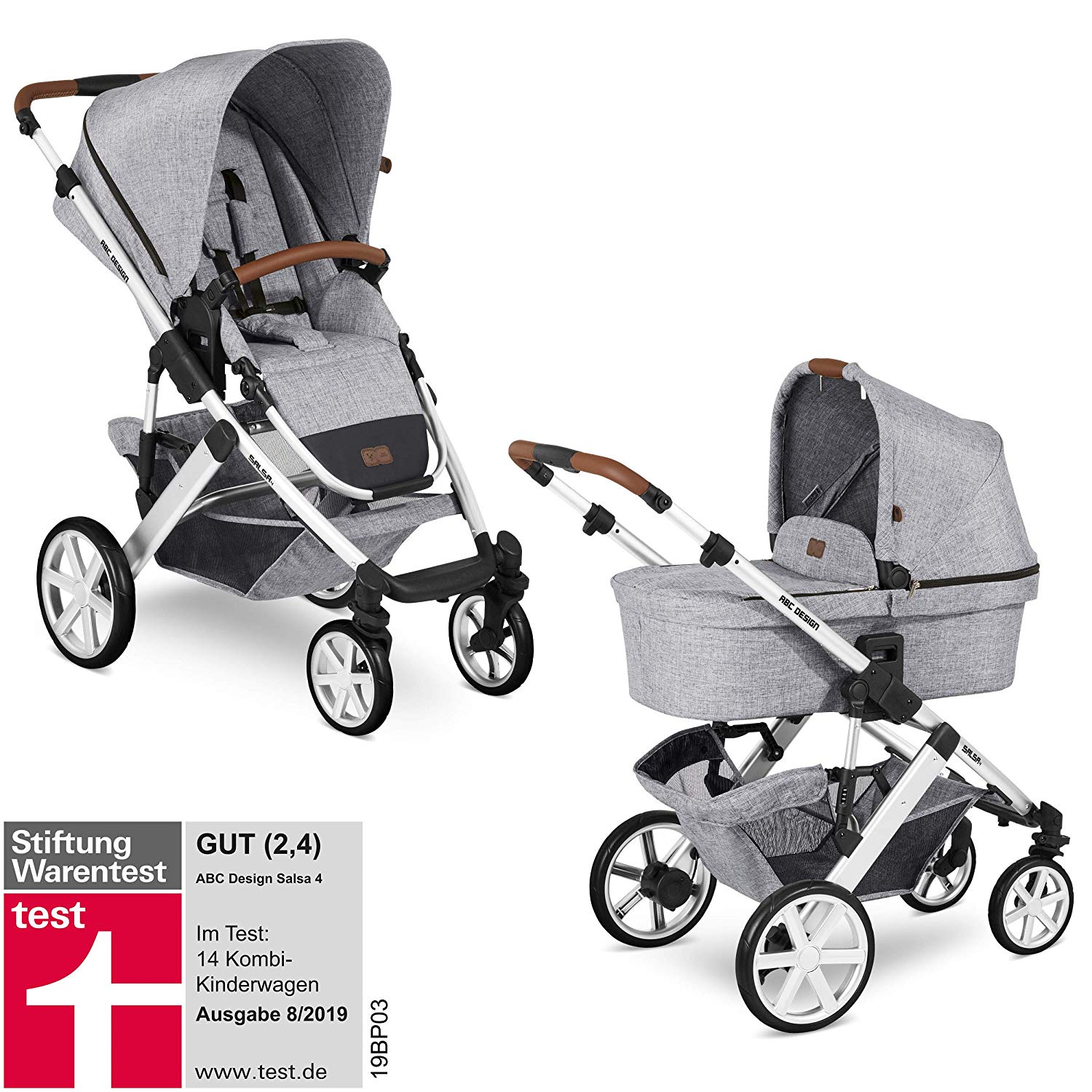 ABC Design Salsa 4 Pushchair - Combination Pram for Newborns & Babies up to 22 kg - Includes Sports Seat & Carry Cot - Small Folding Size & Extra Light - Colour: Graphite Grey