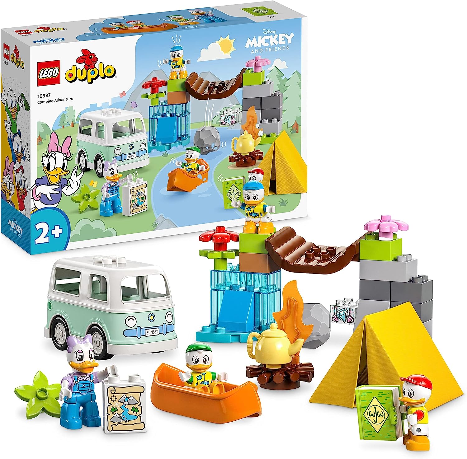 LEGO 10997 Duplo Disney Mickey and Friends Camping Adventure Set with Motorhome, Canoe and Daisy Duck Figure, Construction Toy Gift for Toddlers From 2 Years, Girls and Boys