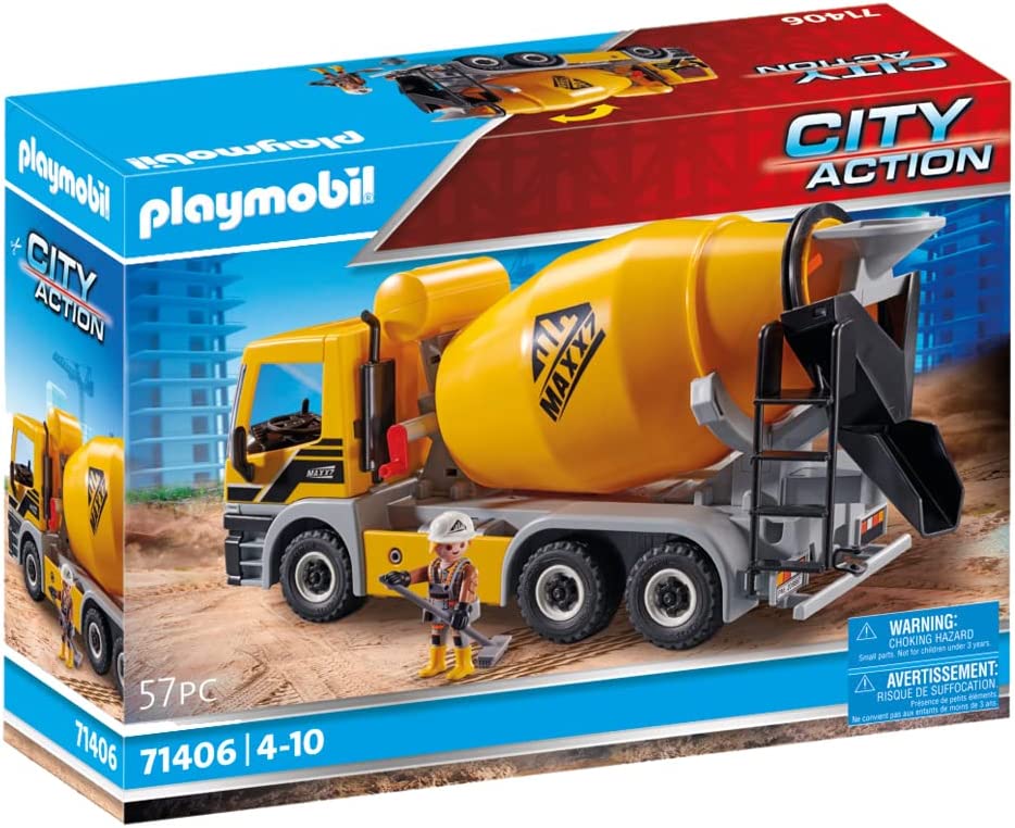 PLAYMOBIL City Action 71406 Concrete Mixer with Rotating Mixing Drum, Foldable Driver\'s Cab with Movable Chill, Playset for Creative Building Fans, Toy for Children from 4 Years