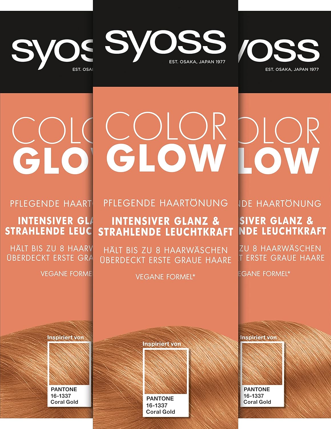 Syoss Color Glow Coral Gold Pantone 16-1337 (3 x 100 ml) Semi-Permanent Coloration for Radiant Color Intensity Up To 8 Hair Washes Without Damaging Hair