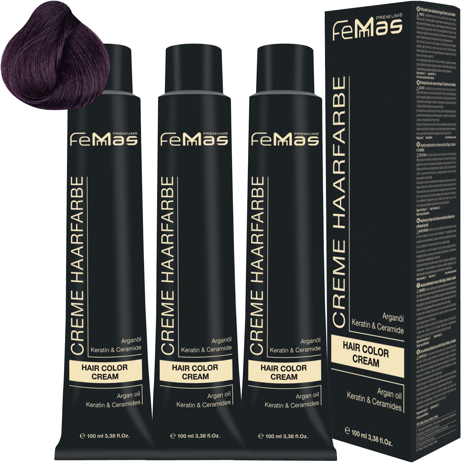 Femmas Hair Colour Cream 100 ml Hair Colour Pack of 3 Light Brown Purple 5.2, ‎light