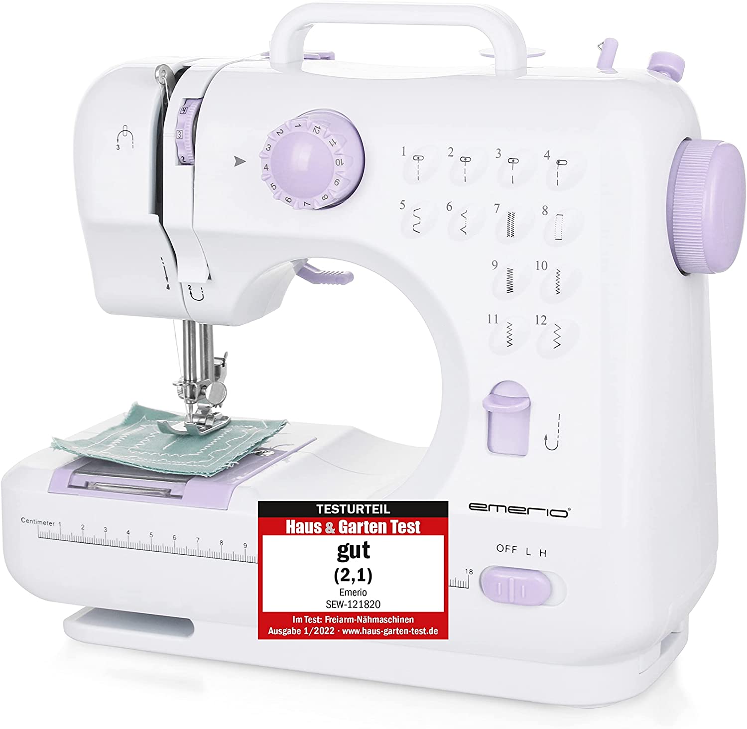 Emerio SEW-121820 Sewing Machine for Kids and Beginners, 12 Stitch Patterns, Mini Sewing Machine with Foot Pedal, Power and Battery Operated, Home, LED Light, Automatic Forward and Backward, White/Pink
