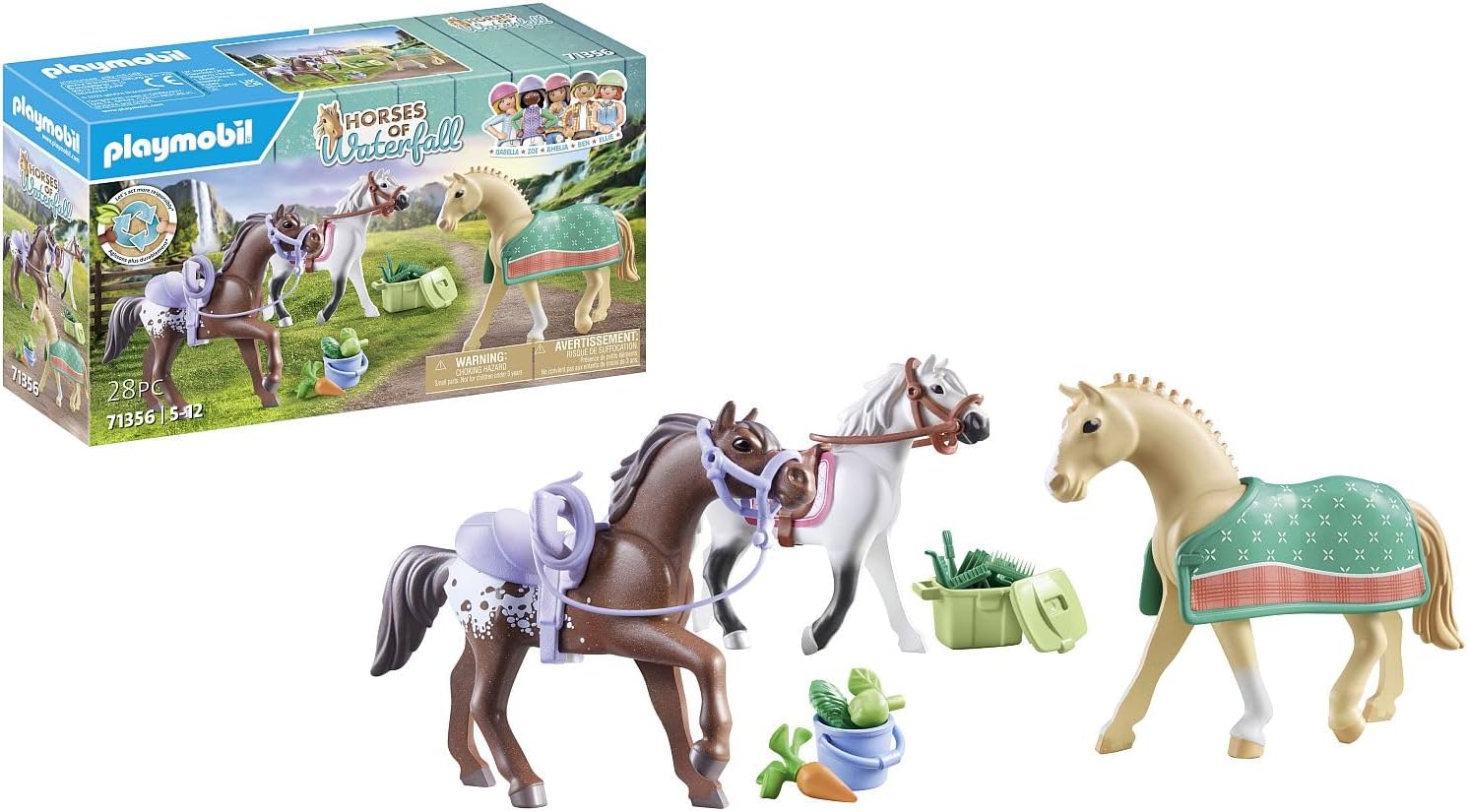 PLAYMOBIL Horses of Waterfall 71356 3 Horses: Morgan, Quarter Horse & Shagya Arabian, Animal Trio for Exciting Riding Adventures, Sustainable Toy for Children from 5 Years