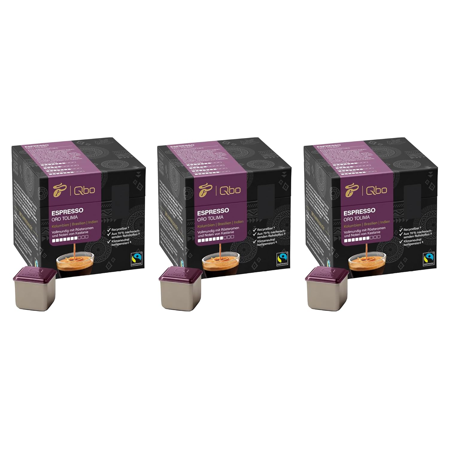 Tchibo Qbo Espresso Oro Tolima Premium Coffee Capsules, 81-3 x 27 Capsules (Espresso, Intensity 7/10, Full-bodied with Roasted Aromas), Sustainable, Made from 70% Renewable Raw Materials