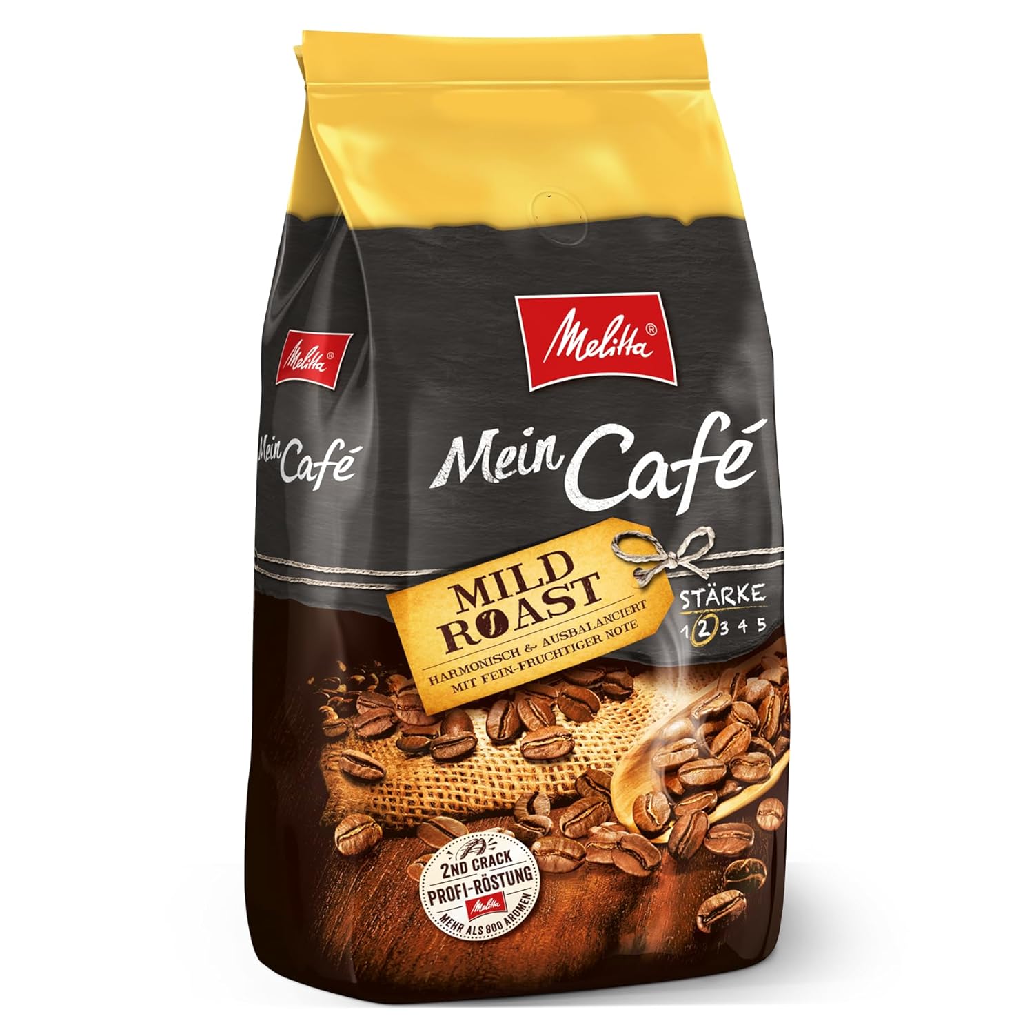 Melitta Mein Café Mild Roast, entire coffee beans 1kg, uncomfortable, coffee beans for fully automatic coffee machine, mild roasting, strength 2