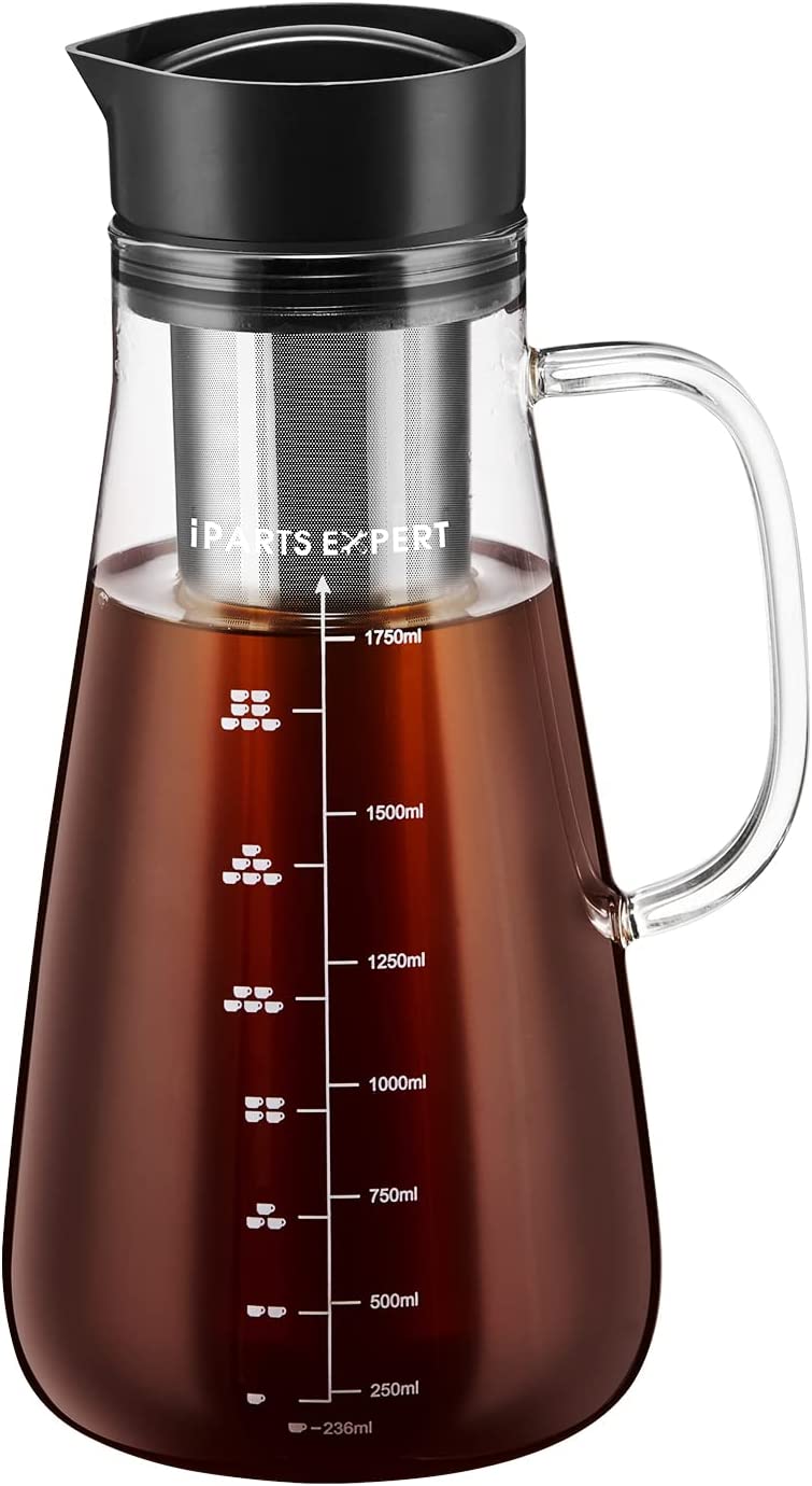 2L Coffee Maker for Cold Brew, Iparts Expert Cold Brew Coffee Machine with Airtight Lid Iced Coffee Glass Jug Brew Cold Brew Tea Pot
