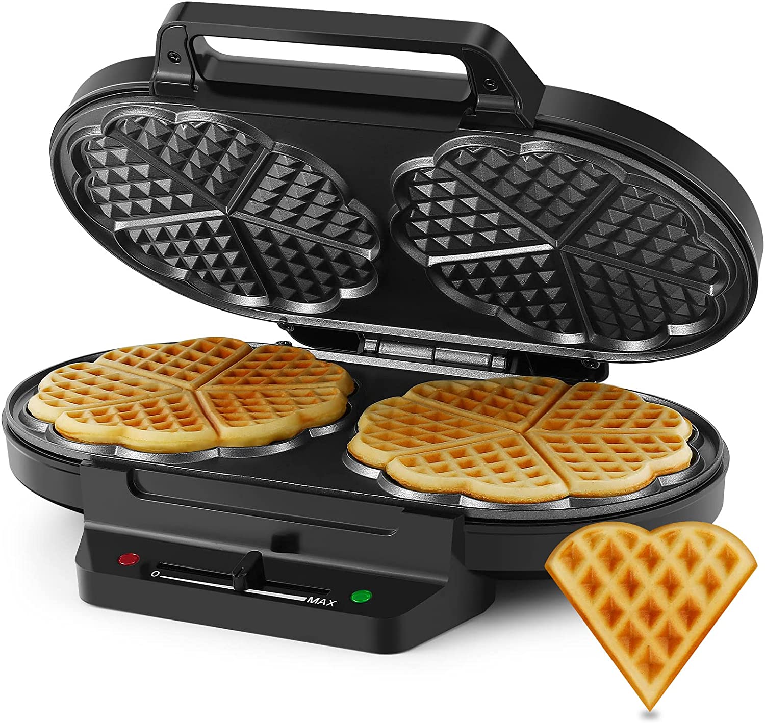 MONXOOK Waffle iron for cake, 1200 W waffles waffle iron, two, double non-stick coating, waffle maker, waffle iron for classic heart waffles, black