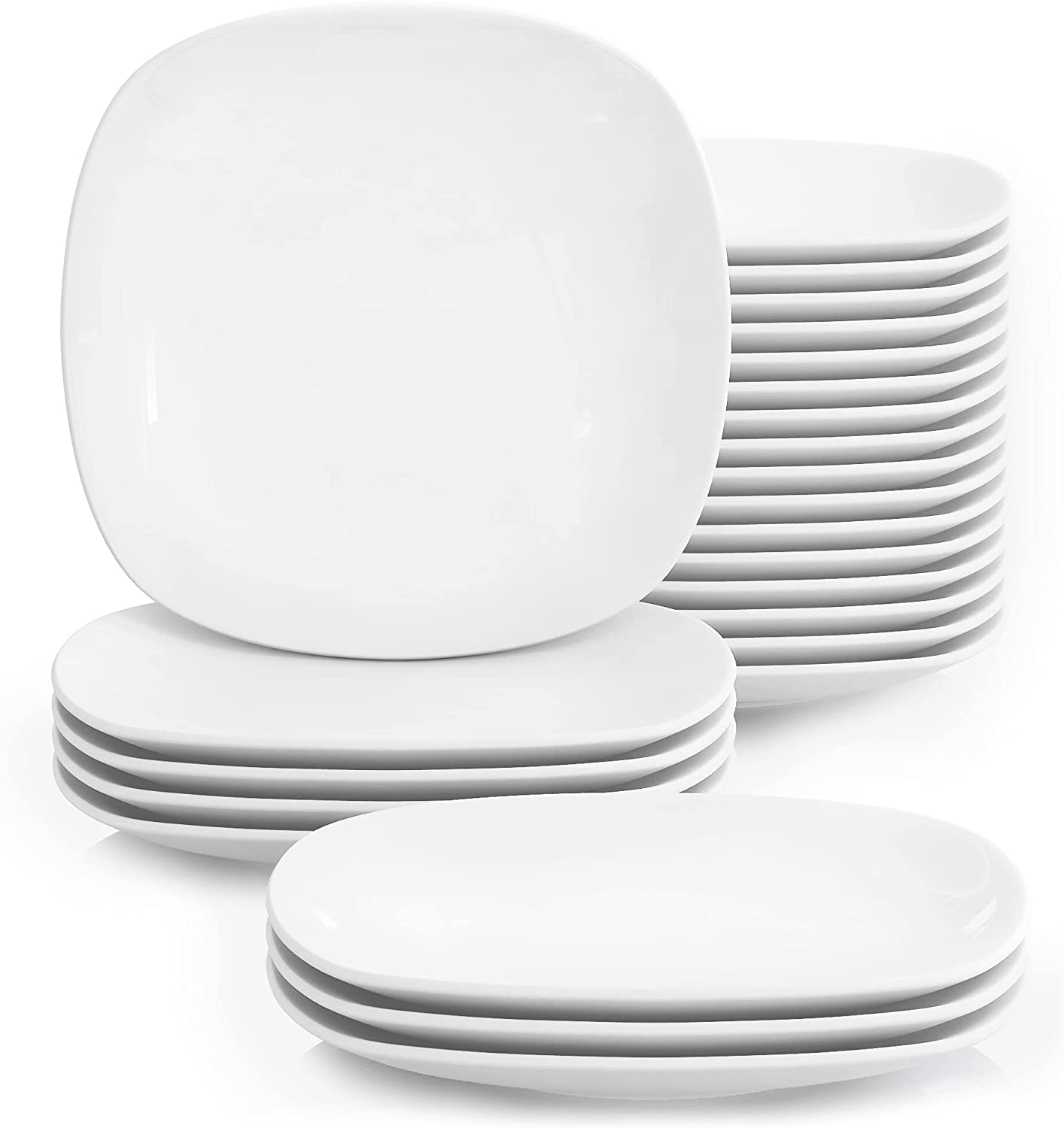 \'Malacasa Series Elisa, Set of 24 Porcelain Plate 9.75 Cream Dinner Plate Large Flat Bowls 24,6x24,6x2,5 cm Tableware for 24 People