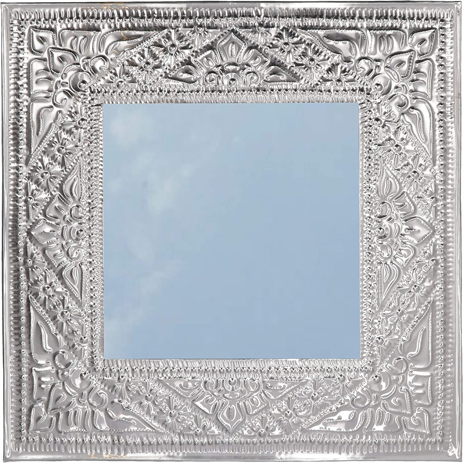 GURU SHOP Mirror with Hand-Embossed Aluminium Frame Model 3 White 71 x 48 x 1 cm