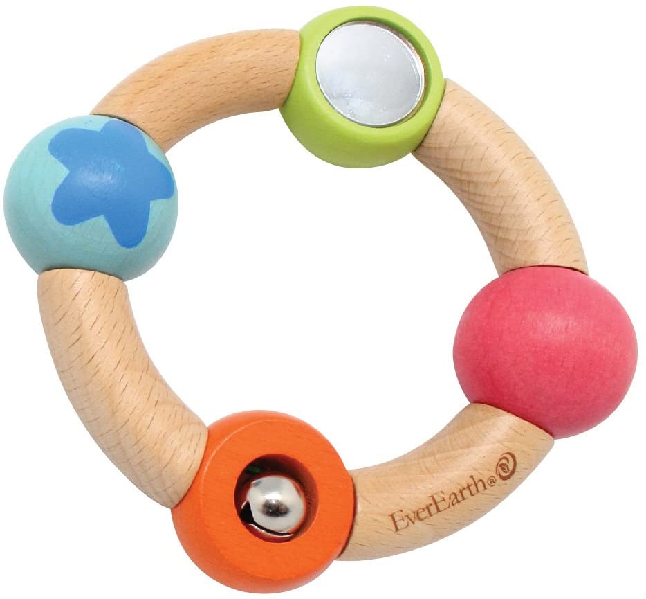 EverEarth Baby Grab Ring Blue Star EE33587 Wooden Toy for Children from 6 Months