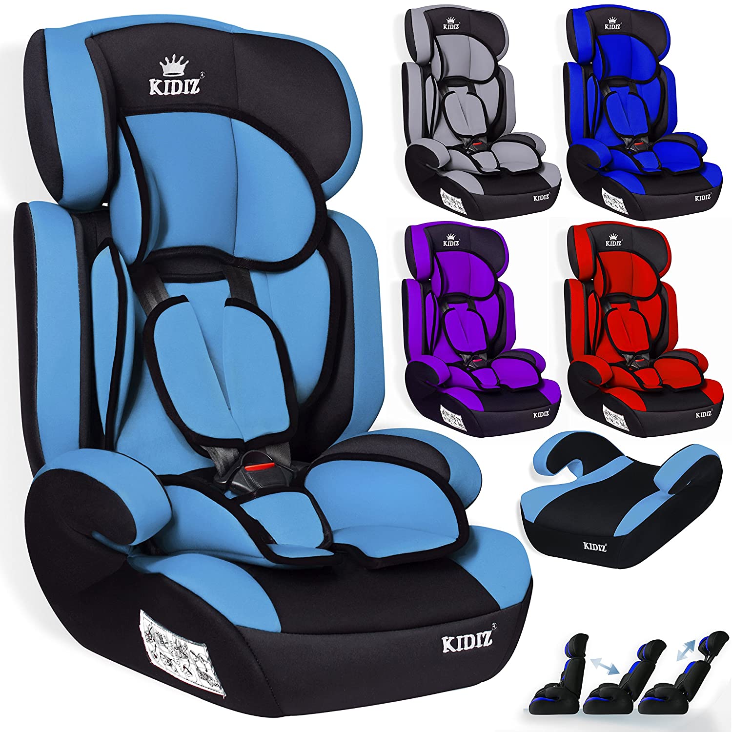 Kidiz Child Car Seat, Group 1 + 2 + 3 Child Car Seat, 9 - 36 kg