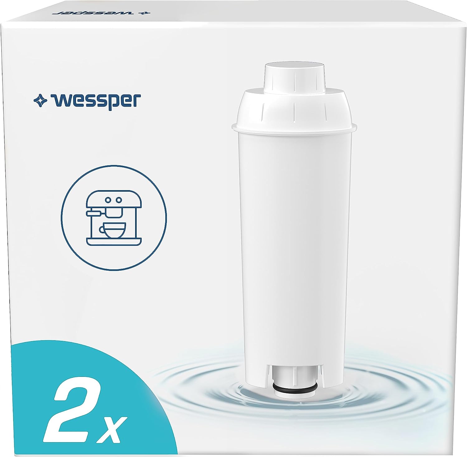 Wessper Aqua Lunga Water Filter for Delonghi Fully Automatic Coffee Machine DLSC002, SER3017 & 5513292811 - Compatible with ECAM, ESAM, ETAM, SECAM Series (Pack of 2)