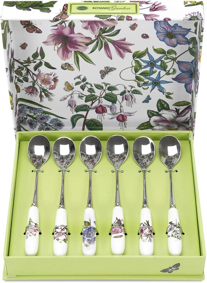 Portmeirion Home & Gifts Pack of 6 Teaspoon, Porcelain, Multi-Colour, 16 x 1.5 x 1 cm