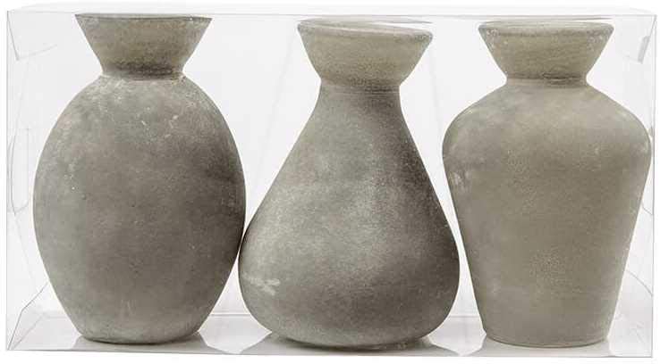 Sandra Rich Set of 3 Decorative Glass Bottle Vases Vintage Glass Grey Height 10.5 cm Diameter 7 cm