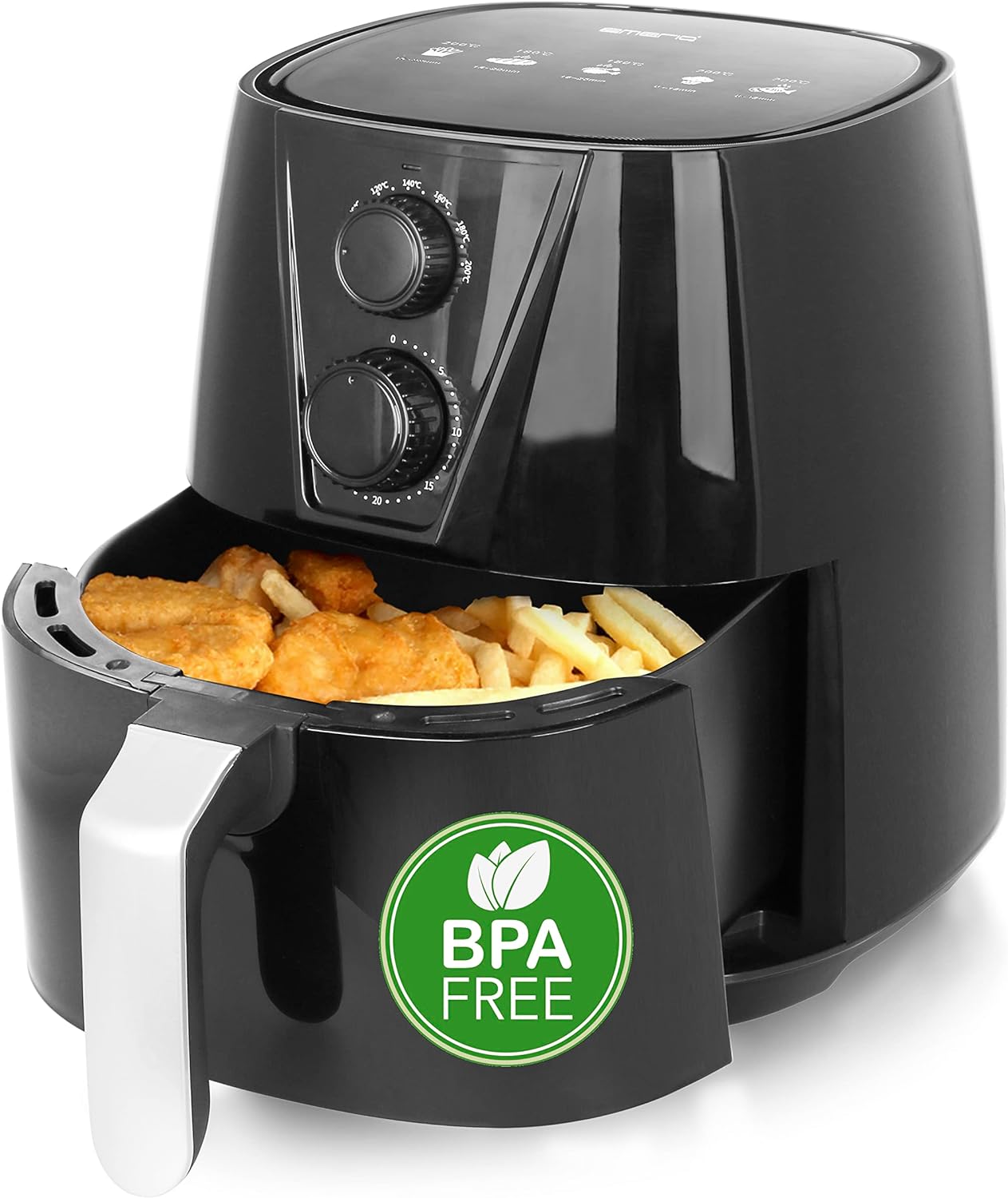 Emerio AF-126667 Smartfryer, Airfryer, Hot Air Frying, Frying with Hot Air Without Additional Oil, XL, 3.8 Litre Volume, Cool Touch, BPA-Free, Fast Heating, 1450 Watt, Black