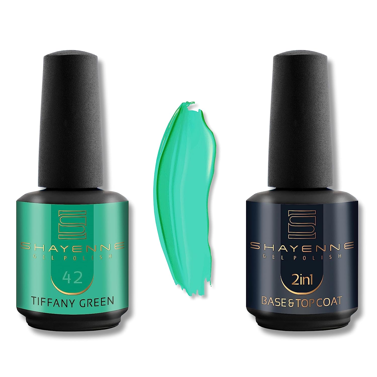 Shayenne Set of 2 UV Gel Nail Polish 42 Tiffany Green Green 15 ml + 2-in-1 Base Coat and Top Coat 15 ML UV LED LAMP BASE COAT WITH TOP COAT Nail Polish Gel Shellac (30 ml)