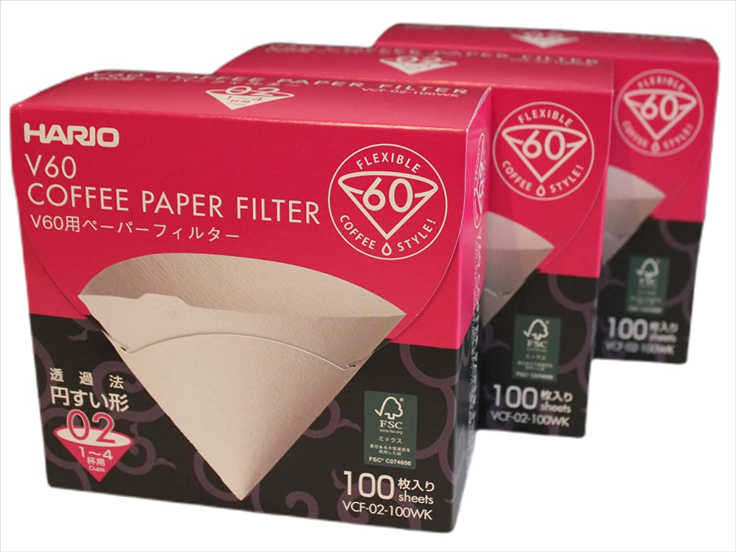 HARIO 3 coffee filters 02 / 3 x VCF-02-100WK / 3 x 100 pieces (300 pieces)