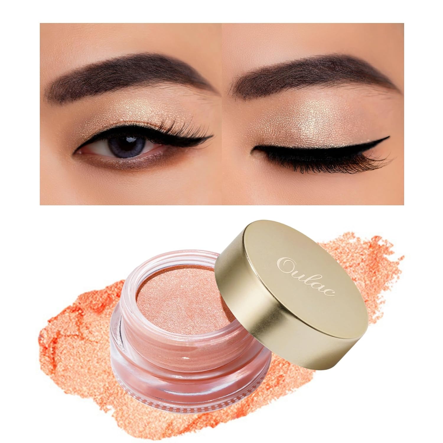 Glitter Eyeshadow Light Peach Eye Shadow and Highlighter Duo, Waterproof and Long-Lasting, Transparent Glitter Finish, Blendable and Wrinkle-Free Eye Makeup, Vegan, 06 g (07)