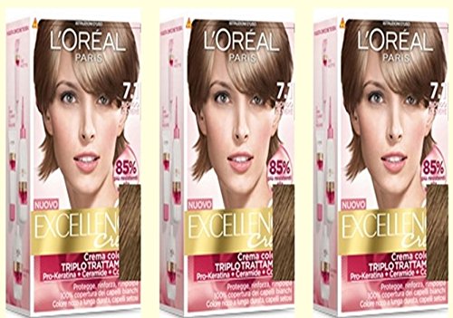 L'Oréal Paris 3 x L\'Oreal Excellence Cream 7.1 Ash Blonde Hair Colour, ‎biondo chiaro.