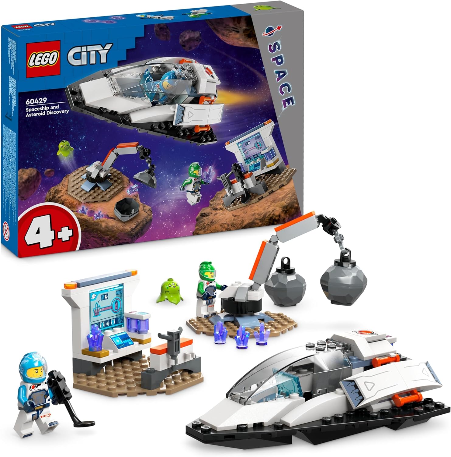 LEGO City Bergung eines Asteroiden im Weltall, Weltraum-Spielzeug mit Raumschiff, Raumstation, 2 Minifiguren und eine Alien-Figur, Geschenk für Kinder, Jungs und Mädchen ab 4 Jahren 60429