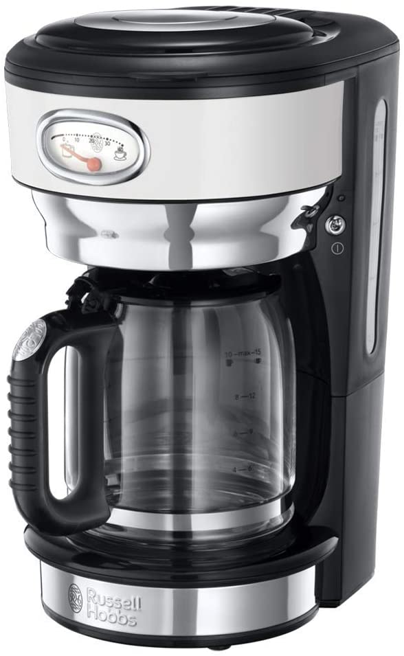Russell Hobbs Coffee Machine, Retro White - for Up to 10 Cups, 1.25 Litre Glass Pot - Brewing & Warming Indicator - Retro Design