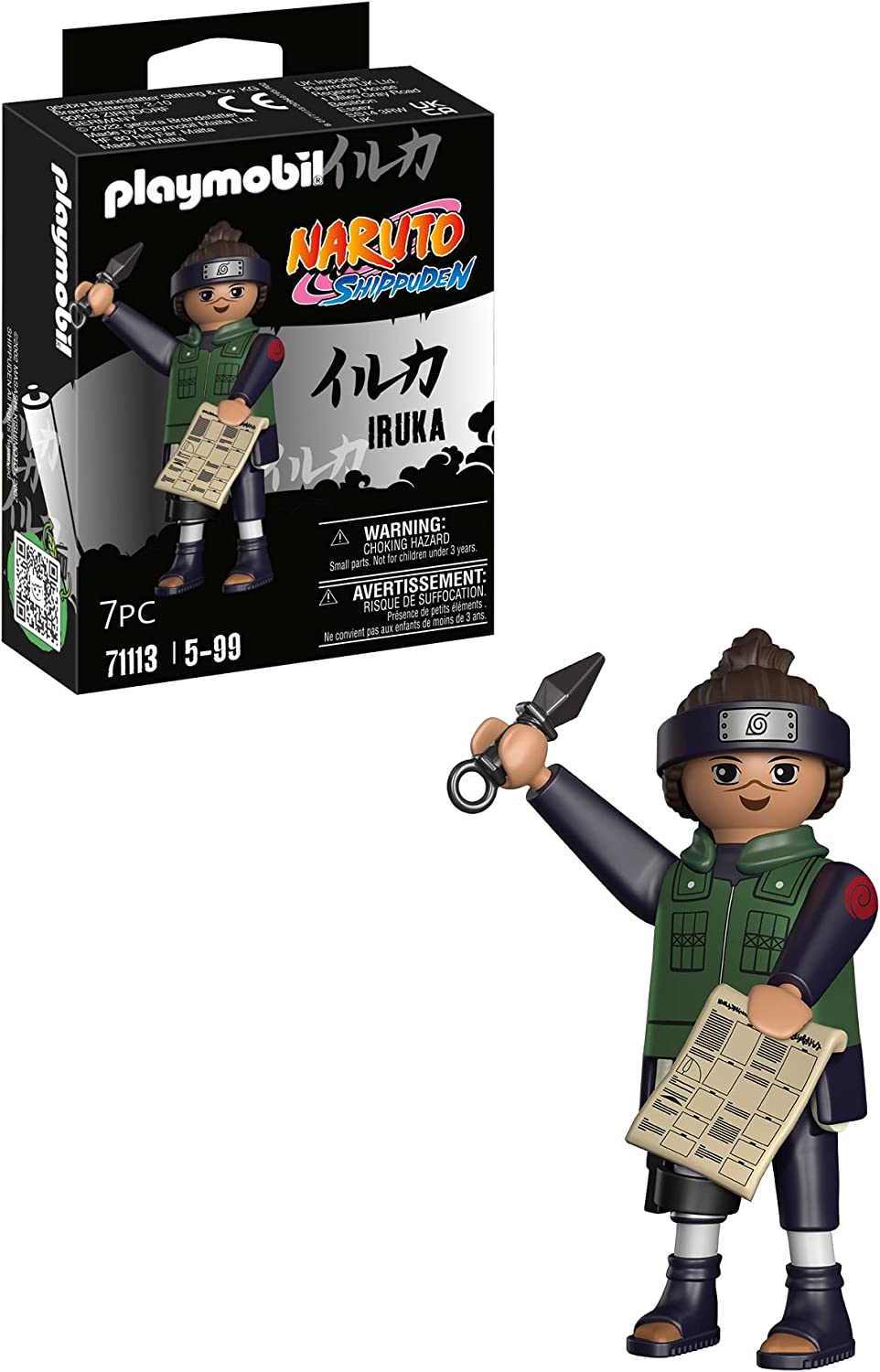 Playmobil Naruto Shippuden 71113 Iruka Dressed in Blue Combat Suit With Green Chunin Jacket, Creative Fun for Anime Fans With Great Details and Authentic Extras, 7 Pieces, From 5 Years