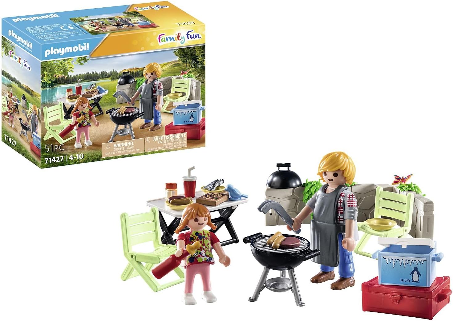 PLAYMOBIL Family Fun 71427 Shared Barbecue, Camping, Fun and Enjoyment Outdoors with the Family, with Grill, Cooking Apron and Great Accessories, Toy for Children from 4 Years