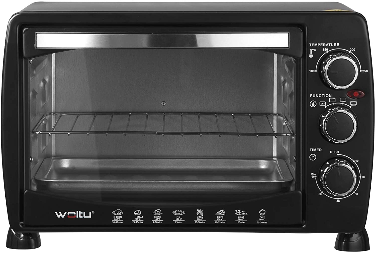 WOLTU Mini Oven, 20-Litre Pizza Oven, Double Glass Door with Baking Tray and Time