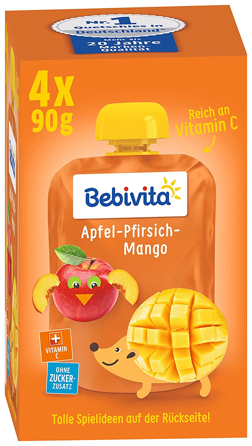 Bebivita Kinder-Spaß, Apfel-Pfirsich-Mango, 4er Pack ( 4 x 4 x 90 g )