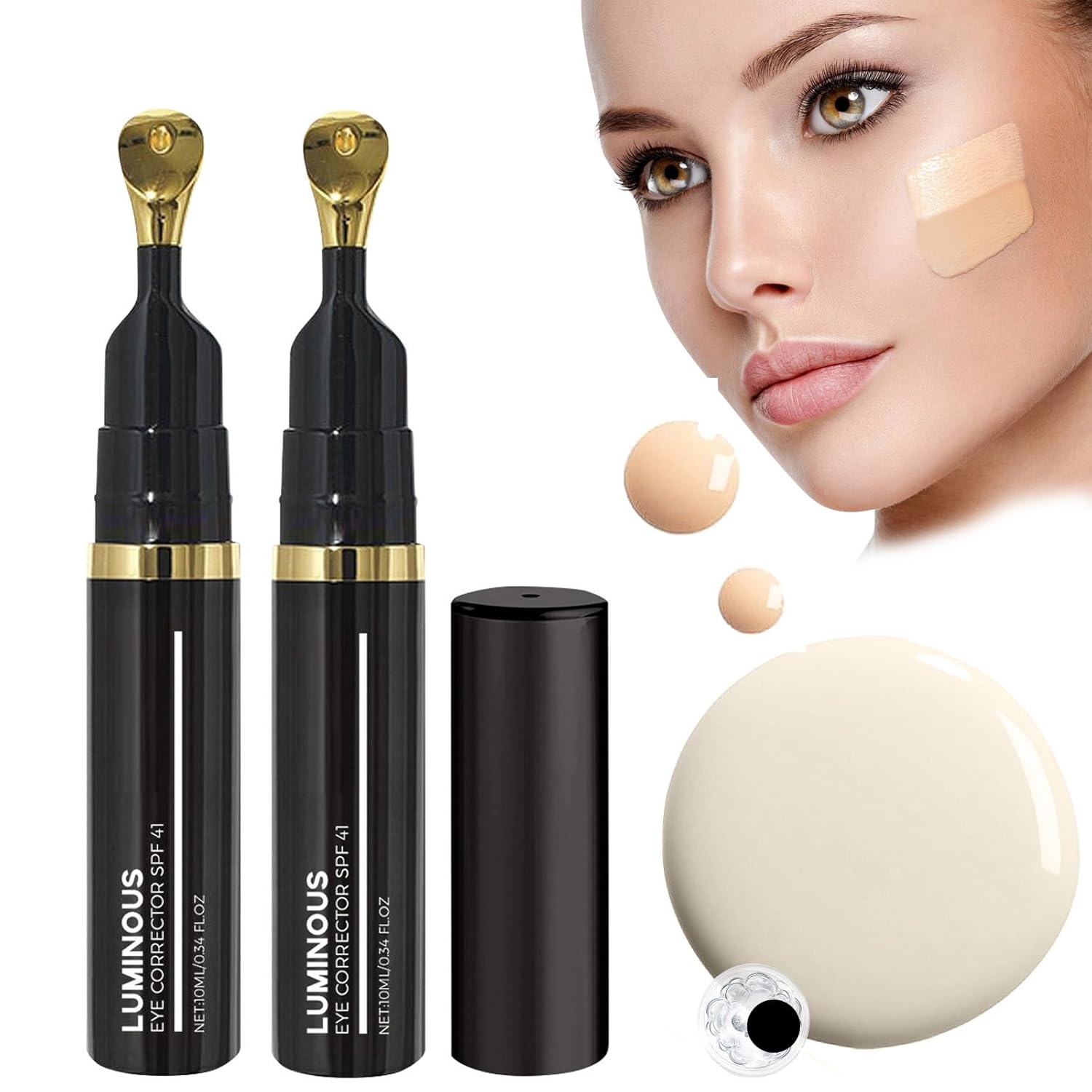 Luminous Eye Corrector SPF 41, Moisturizing Color Correction Paste against Dark Circles with Applicator, Tinted Eye Cream Concealer for Women (Natural Color + Ivory White, One Size)