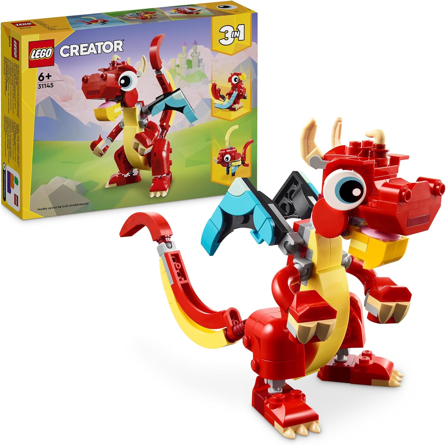 LEGO Creator 31145 3-in-1 Red Dragon, Toy with 3 Animal Figures Including Red Dragon, Fish and Phoenix, Animal Set for Children, Gift for Boys and Girls from 6 Years