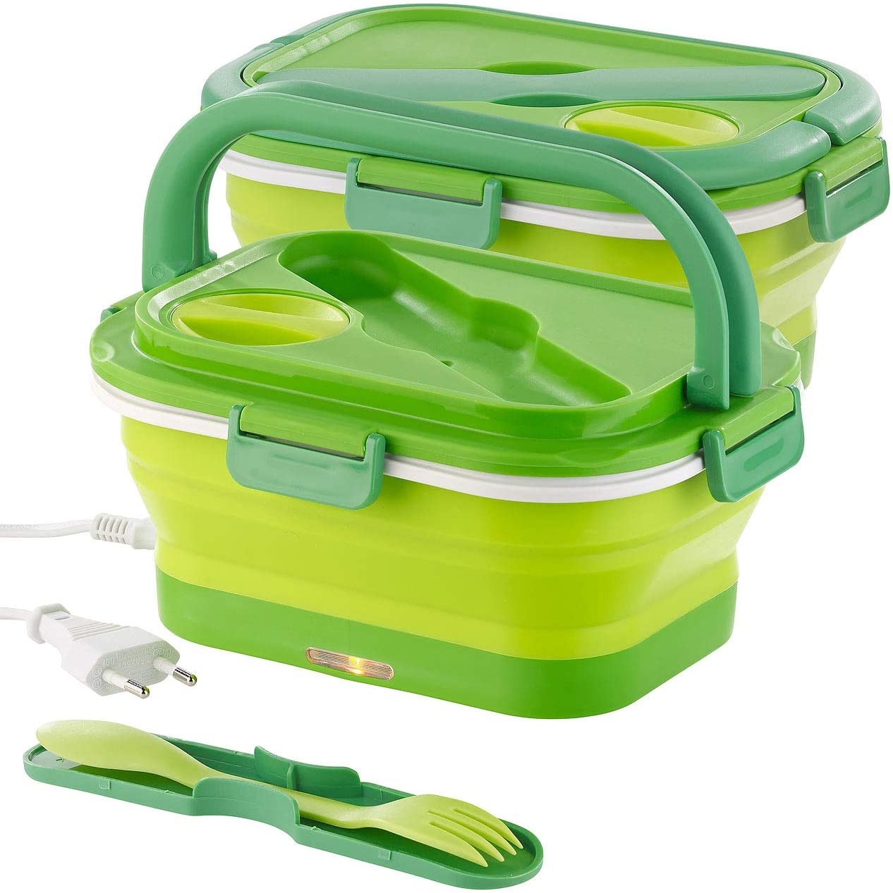 Rosenstein & Söhne Set of 2 Thermal Folding Electric Lunch Box with Cutlery 0.8 L (Thermostat Lunch Box)