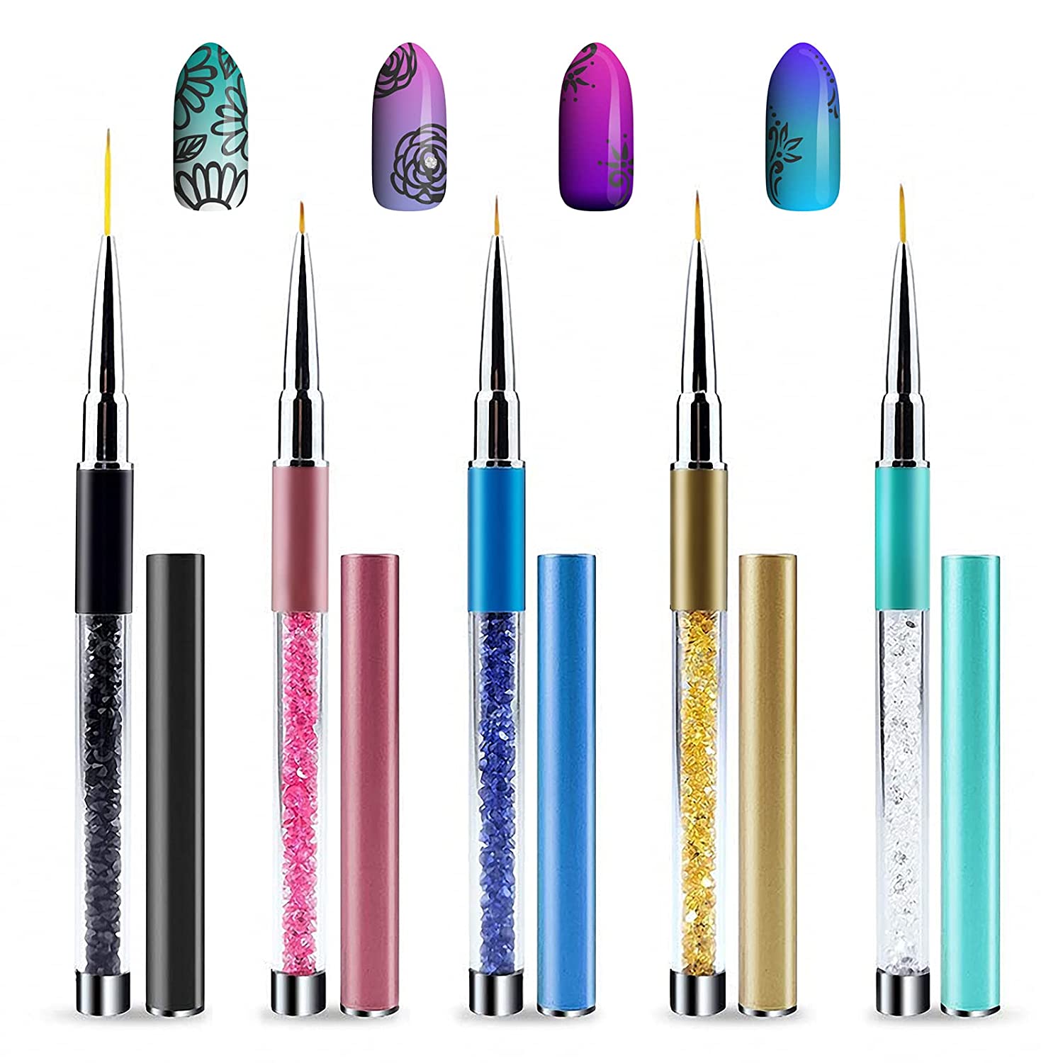 Nacerlary 5 Stück Nagel Art Liner Pinsel, Profi Detail Pinselset, Acryl Nagel Bürsten, Gel Pinsel für Nagelkunst