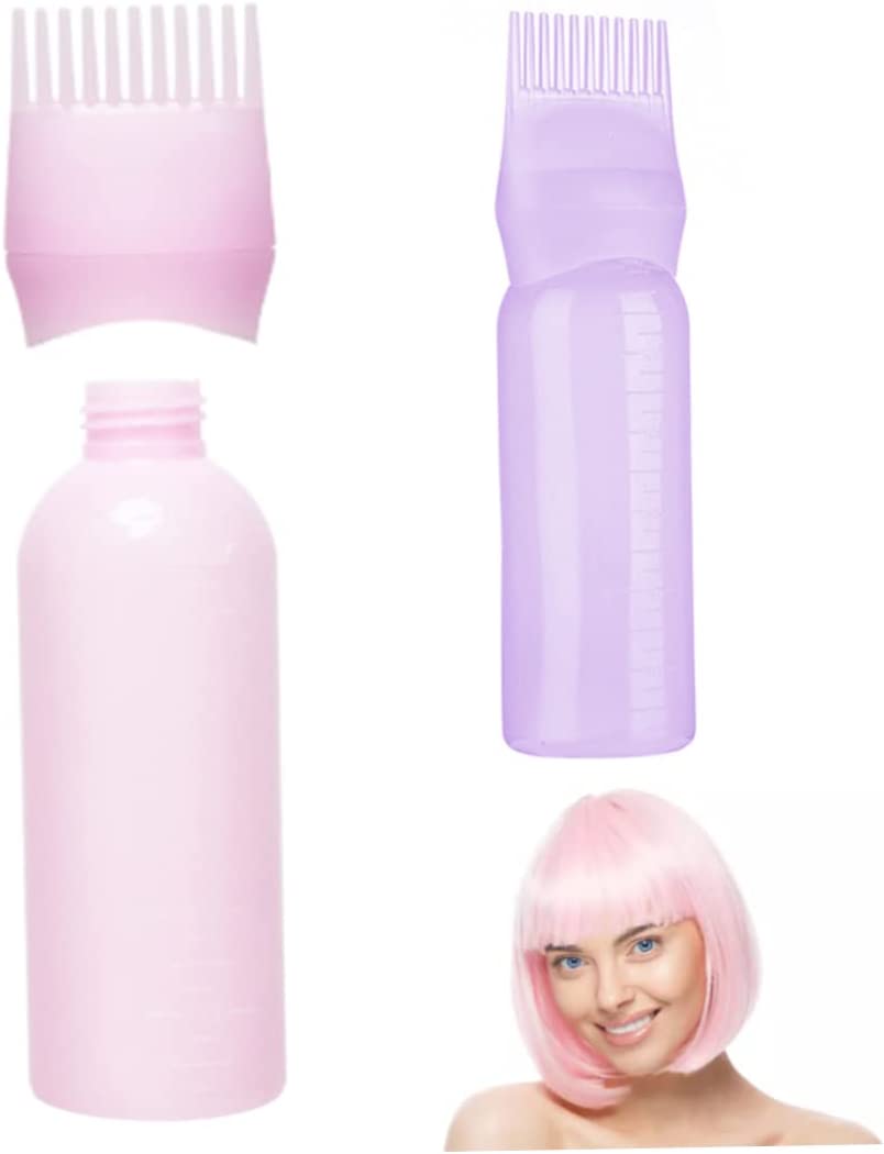 2 x Hair Dye Brush Bottle 120 ml Light Hair Oil Bottle Comb Hair Applicator Bottle with Comb Shampoo Hair Oil Bottle for Hair Colouring Templates Tool