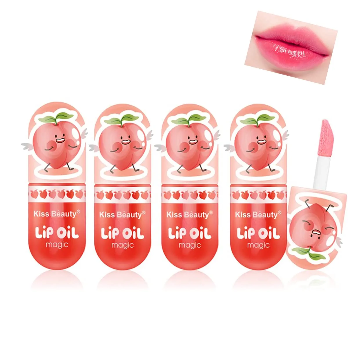 pakivs 4Pcs Mini Kapsel Farbe wechselnden Lipgloss Set,Pfirsich feuchtigkeitsspendende Farbe wechselnden Lip Glaze lang anhaltende natürliche Lip Tint Lip Oil für Lippenpflege