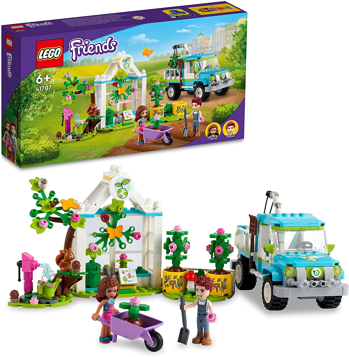 LEGO 41707 Friends Baumpflanzungsfahrzeug, Blumengarten-Spielzeug ab 6 Jahr