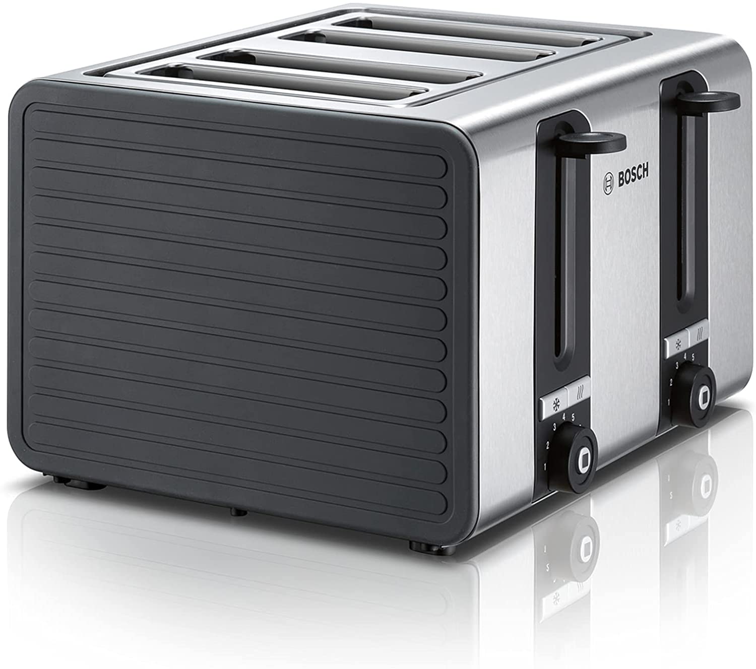 Bosch TAT7S45 4-Slot Toaster with Automatic Shut-Off, with Defrosting Function, Ideal for 4 Slice Toast, Wide, Lift Function, 1800 W, Stainless Steel/Grey