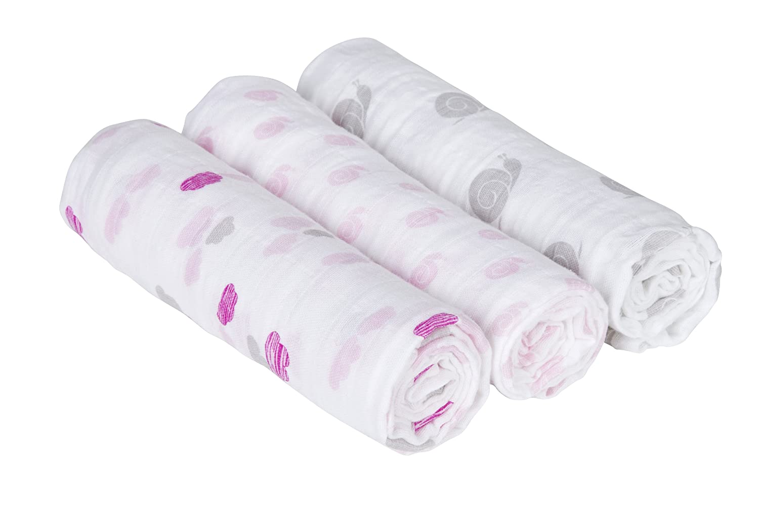 Lässig baby burp cloth, muslin nappies, cotton swaddle blanket, 85 x 85 cm, set of 3. pink