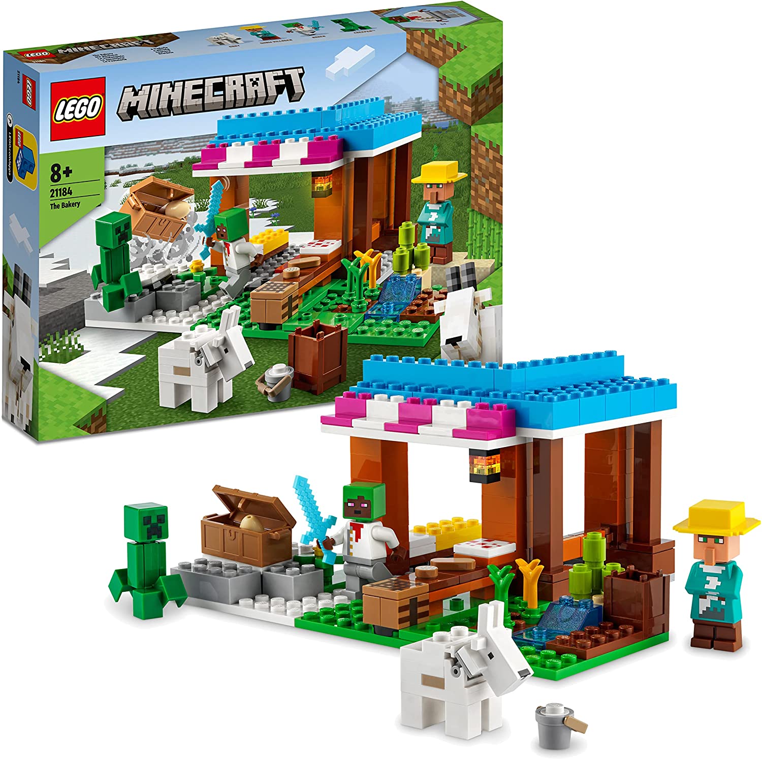 LEGO 21184 Minecraft The Bakery Modular Toy Set with Creeper and Goat Figure, Construction Toy for Children from 8 Years